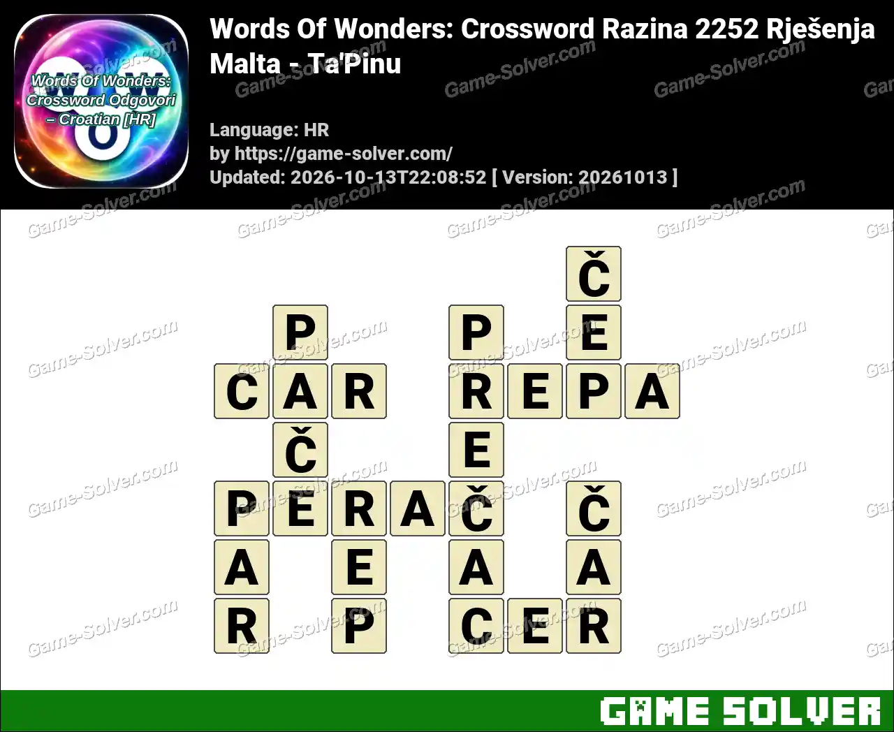 Words Of Wonders: Crossword Razina 2252 Rješenja – Malta – Ta’Pinu